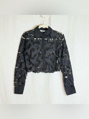 Dark Romantic‎ Sheer Lace Cropped Collared Gothic Coquette Top M